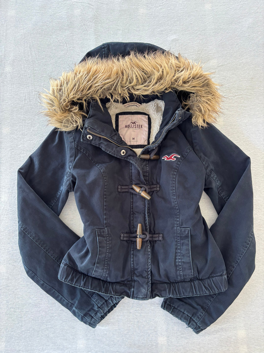 Hollister Jacke Navy Fellkapuze Dufflecoat Vintage 2000s Gr. M