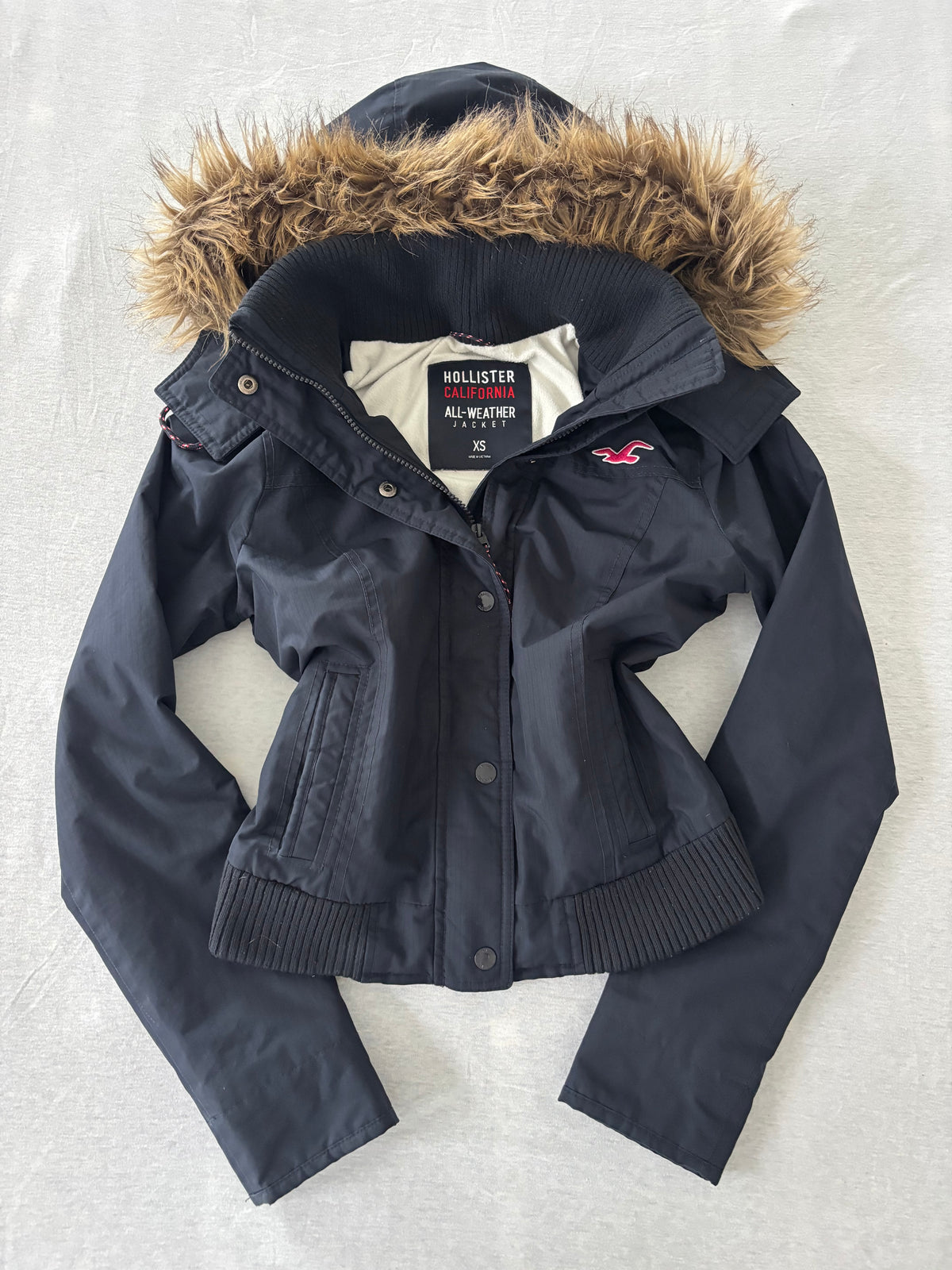 Hollister All-Weather Jacke Navy Fellkapuze Bomber Gr. XS