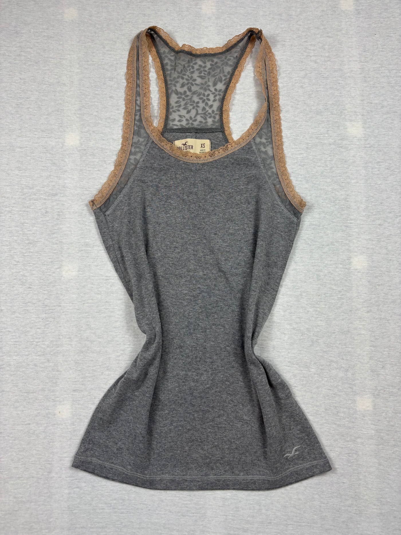 Vintage Hollister Tank Top Grau Spitze Blumen-Mesh Racerback Gr. XS