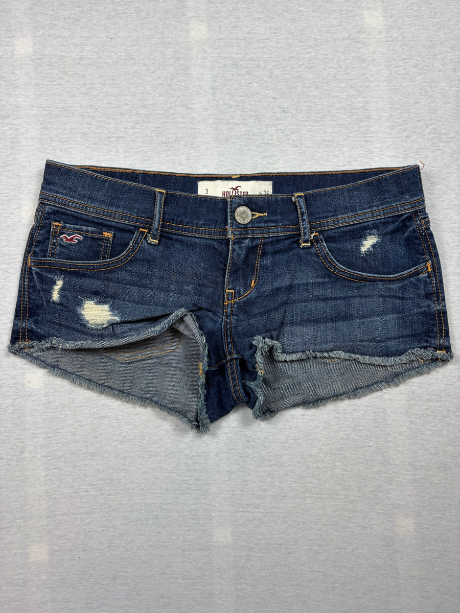 Vintage Hollister Jeansshorts Dunkelblau Destroyed Cutoff Low Rise Gr. W26