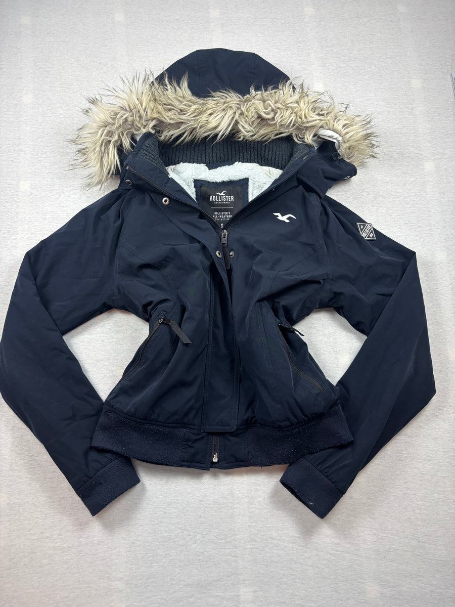 Hollister All-Weather Jacke Navy Fellkapuze Teddyfutter Gr. S